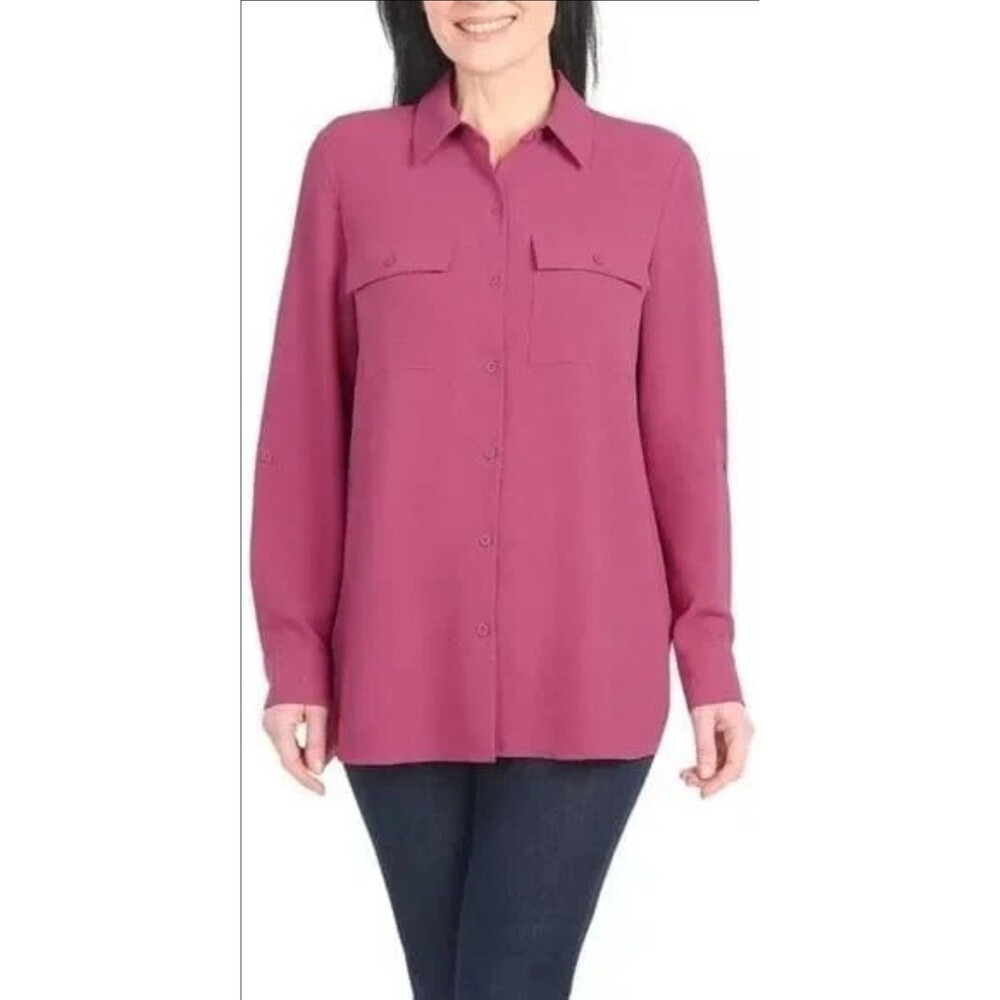 Hilary Radley Womens Large Button Front Shirt Pink Size XL  NWT  E2